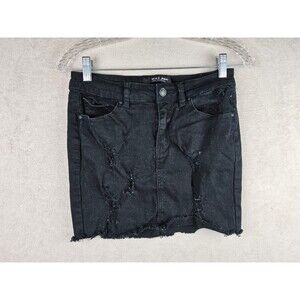Wax Jeans Los Angeles Distressed Stretch Black Denim Skirt Size M